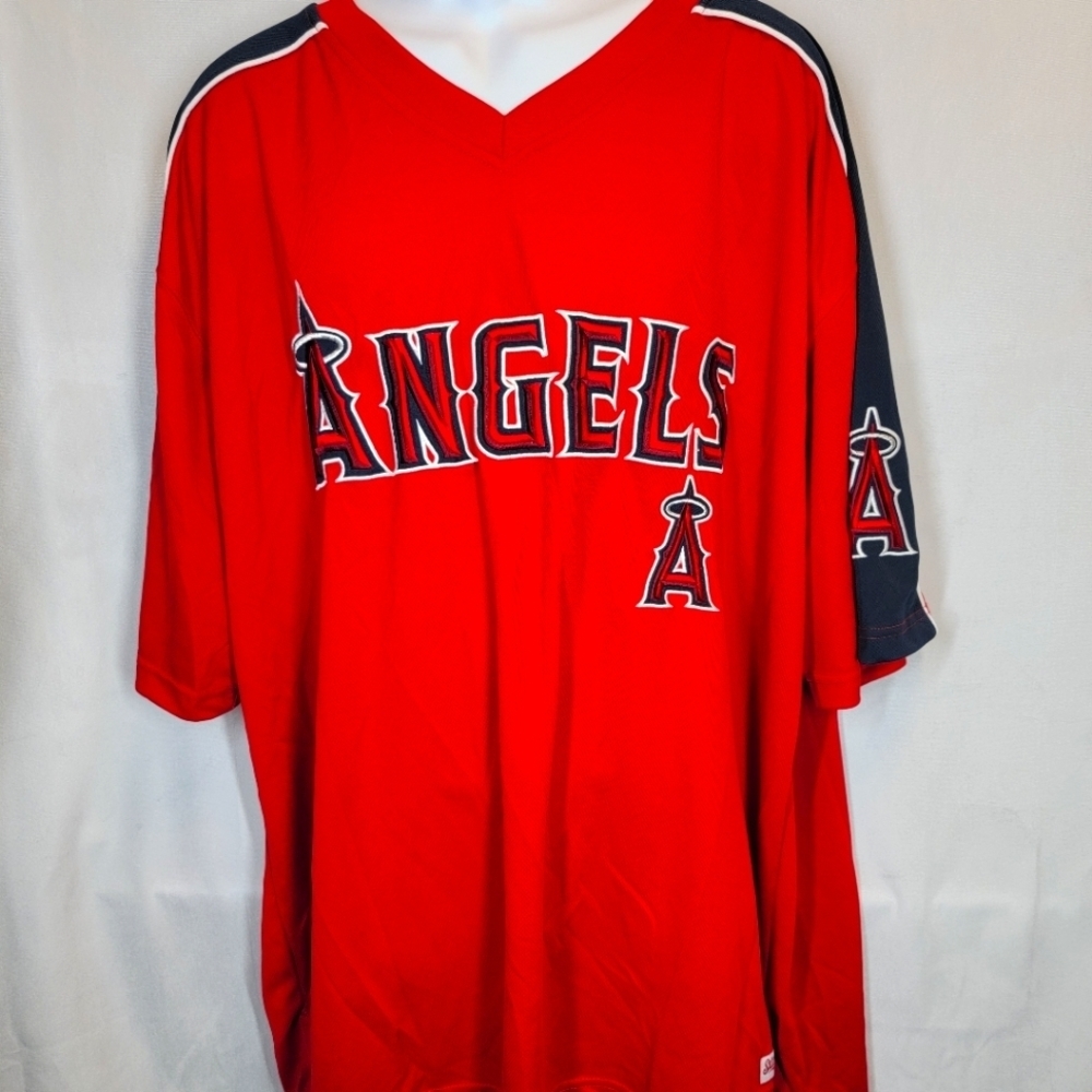 Stitches Angels red jersey short sleeve v-neck shirt. Size 2XL. Embroidered. - Picture 1 of 9